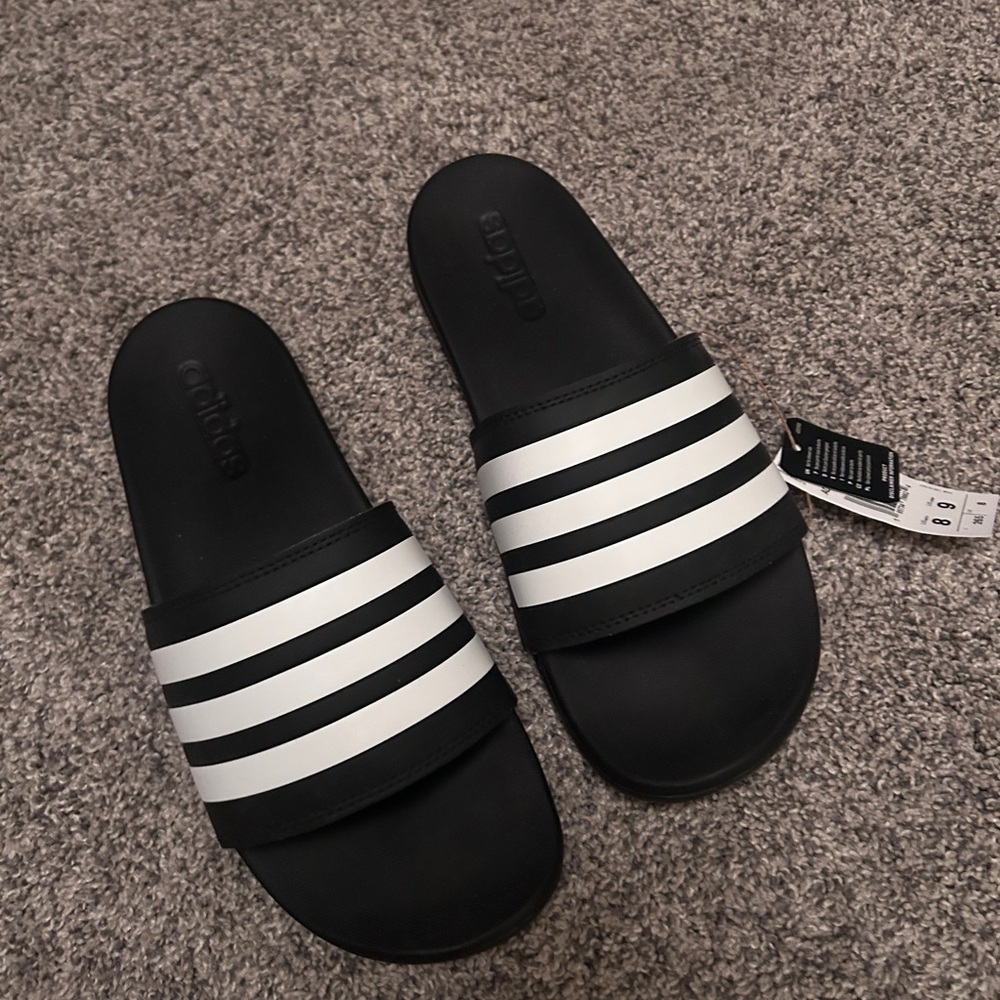 Adidas Black and White Slide Sandals